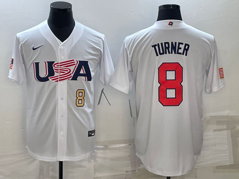 Men 2023 World Cub USA #8 Turner White Nike MLB Jersey2